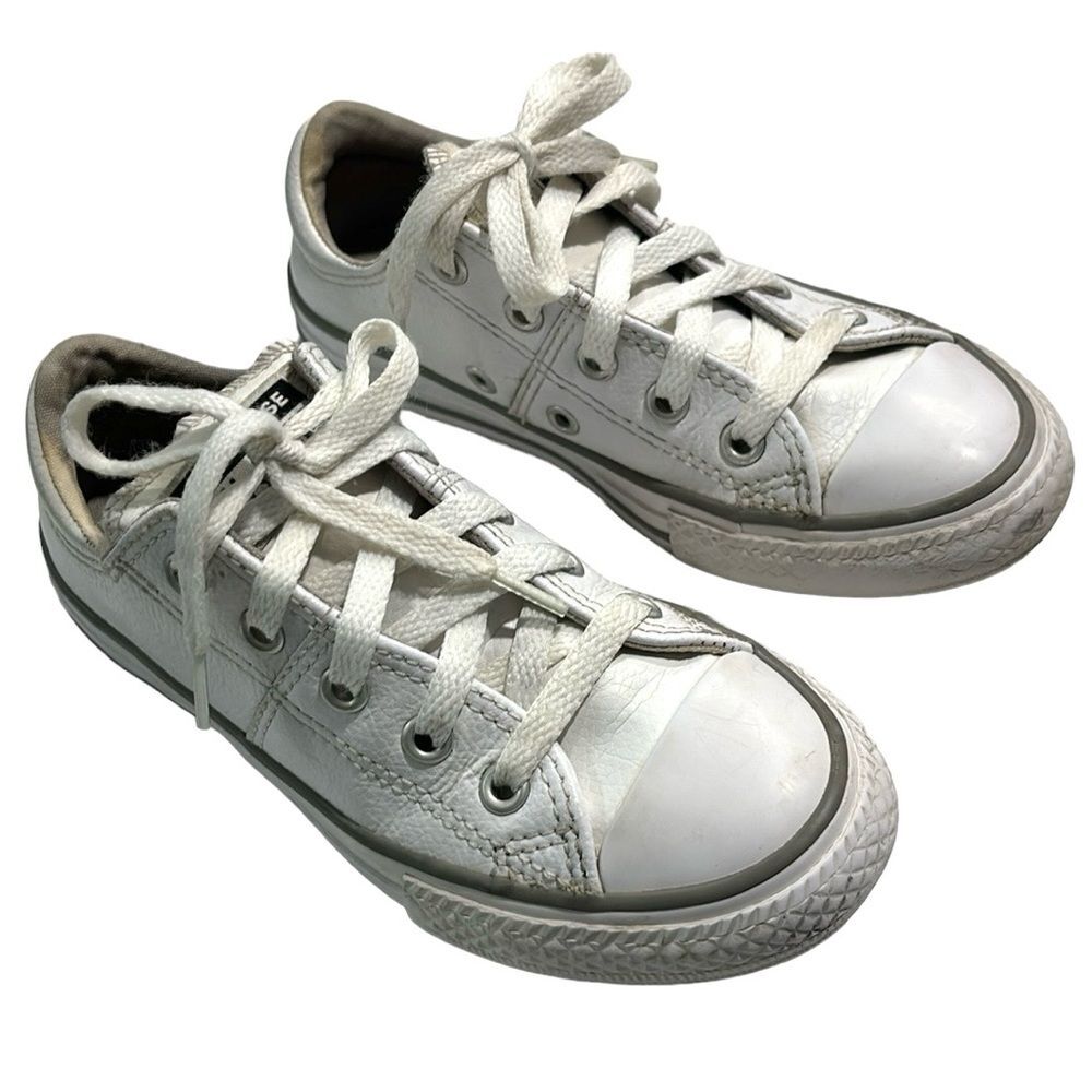 Converse All Star Youth Toddler Girls Boys White Leather Low Sneakers Shoes 12